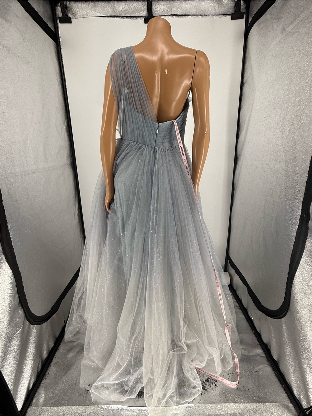 MAC DUGGAL Blue Glitter One-Shoulder Ombre Gown Size 8 - Picture 2 of 10